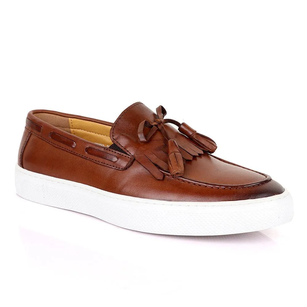 Terry Taylors Lashes Tassel Brown Leather Sneaker Shoe