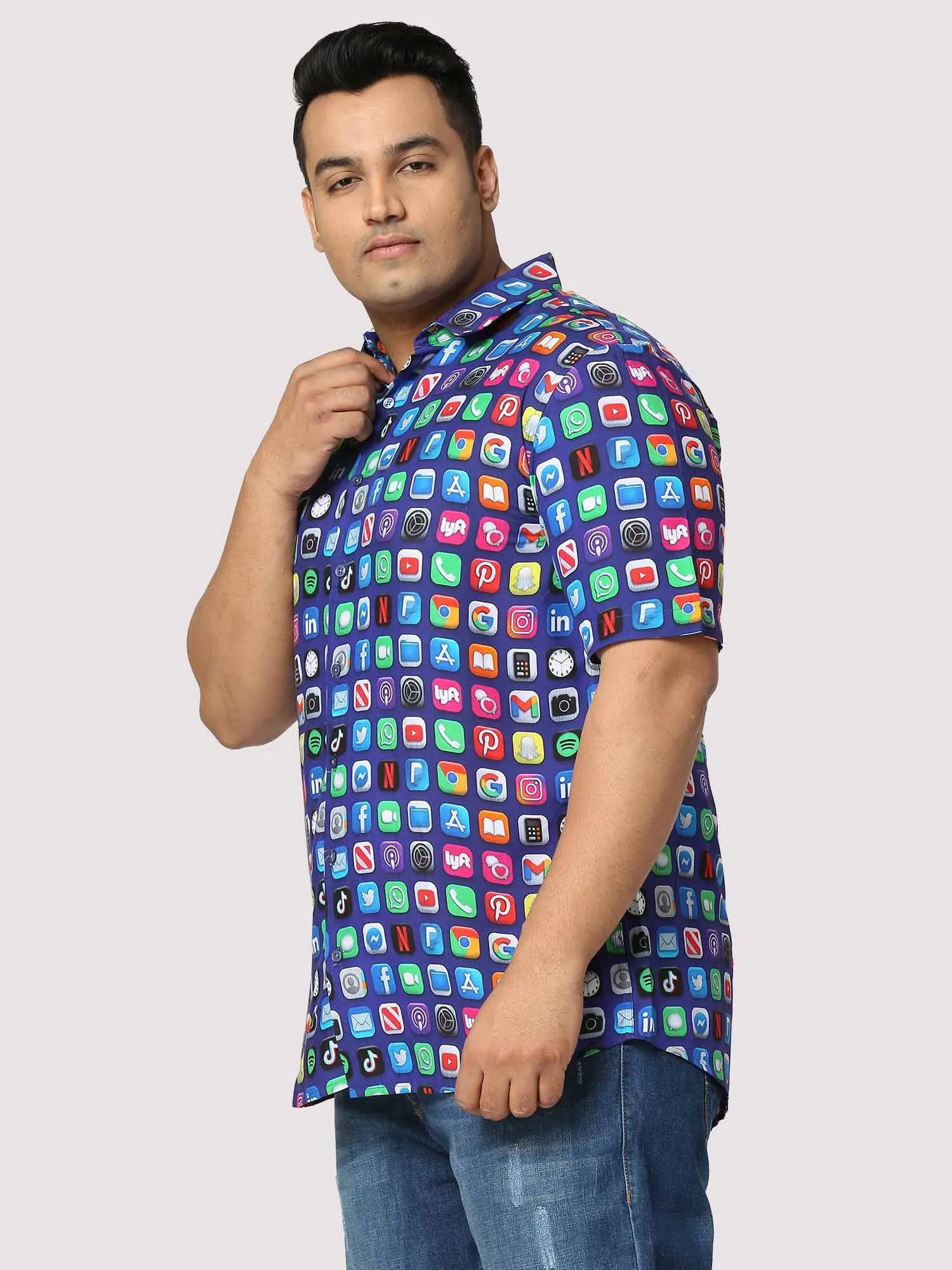 TikTok Digital Printed Half Shirt Men's Plus Size