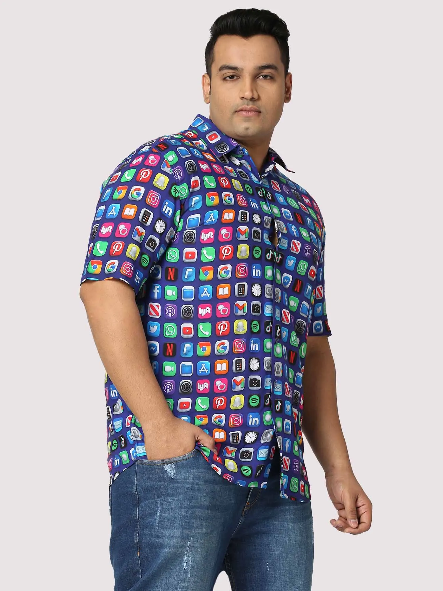 TikTok Digital Printed Half Shirt Men's Plus Size