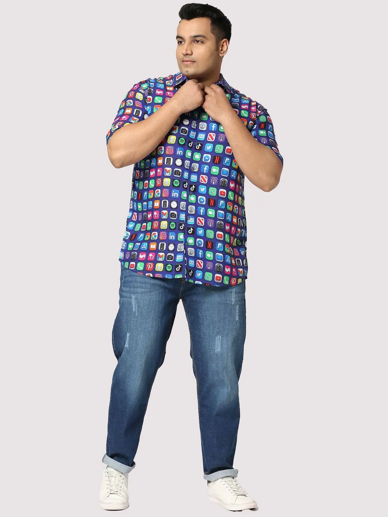 TikTok Digital Printed Half Shirt Men's Plus Size