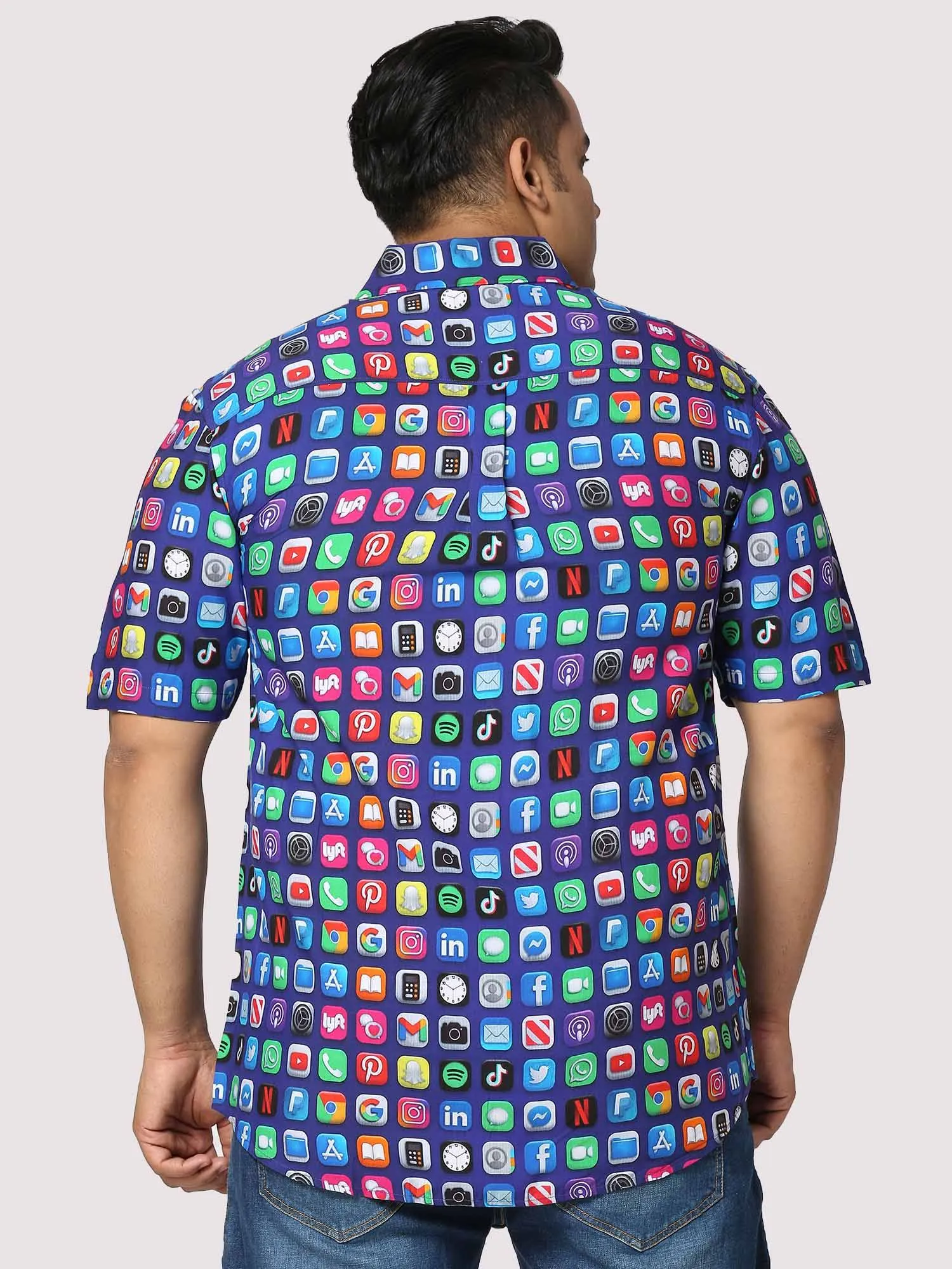 TikTok Digital Printed Half Shirt Men's Plus Size