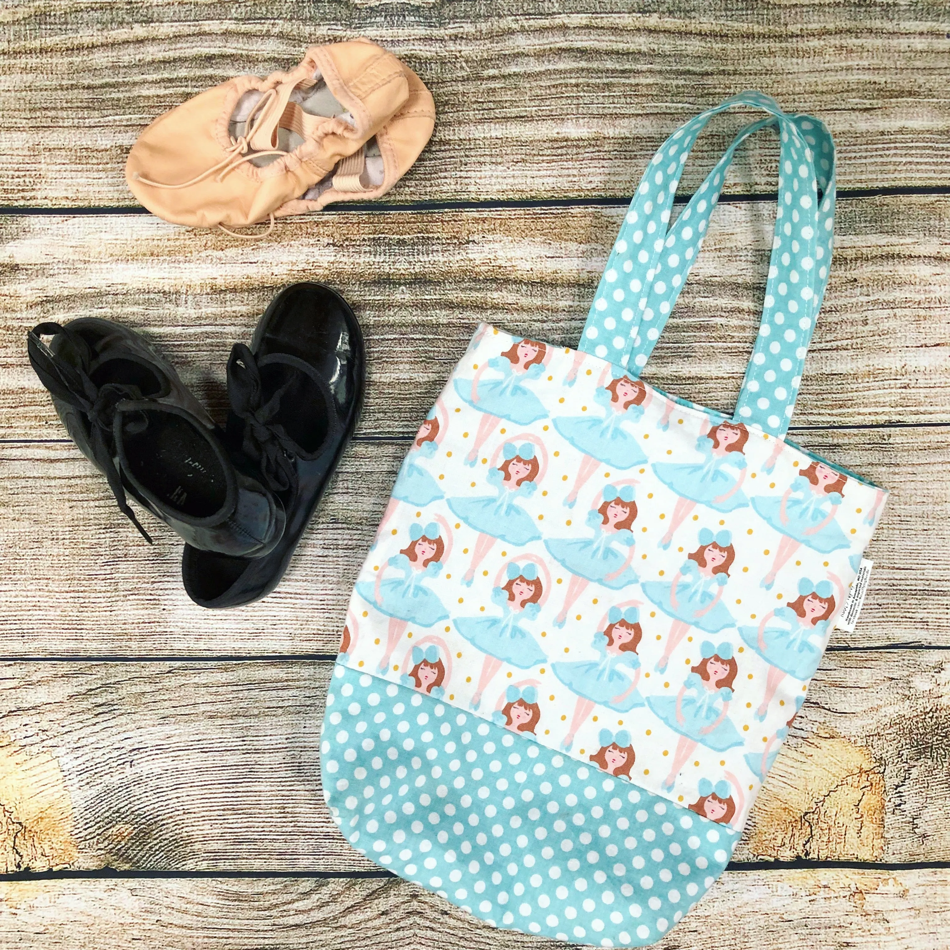 Toddler Sized Reversible Tote Ballerina Print