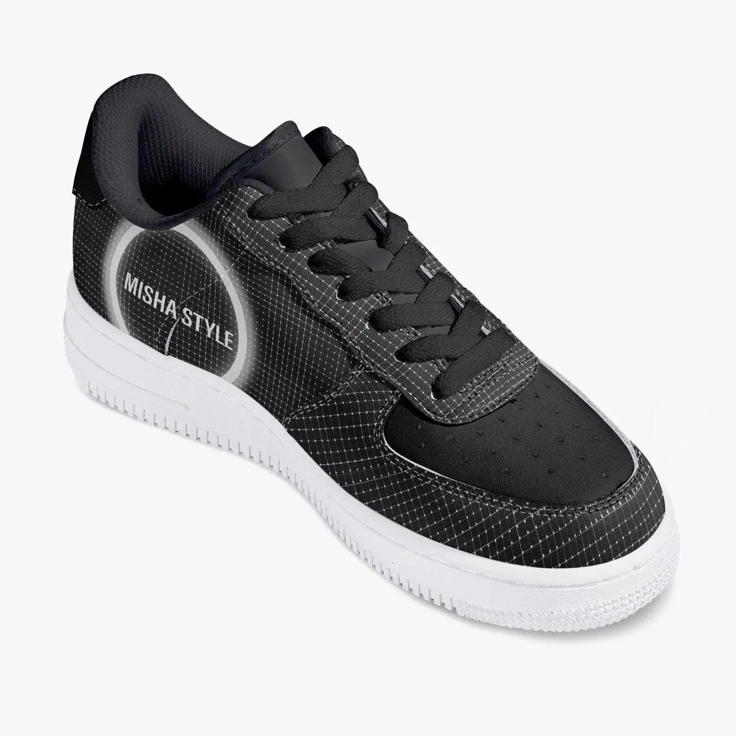 Top Leather Circle Mood Sports Men Sneakers - Black