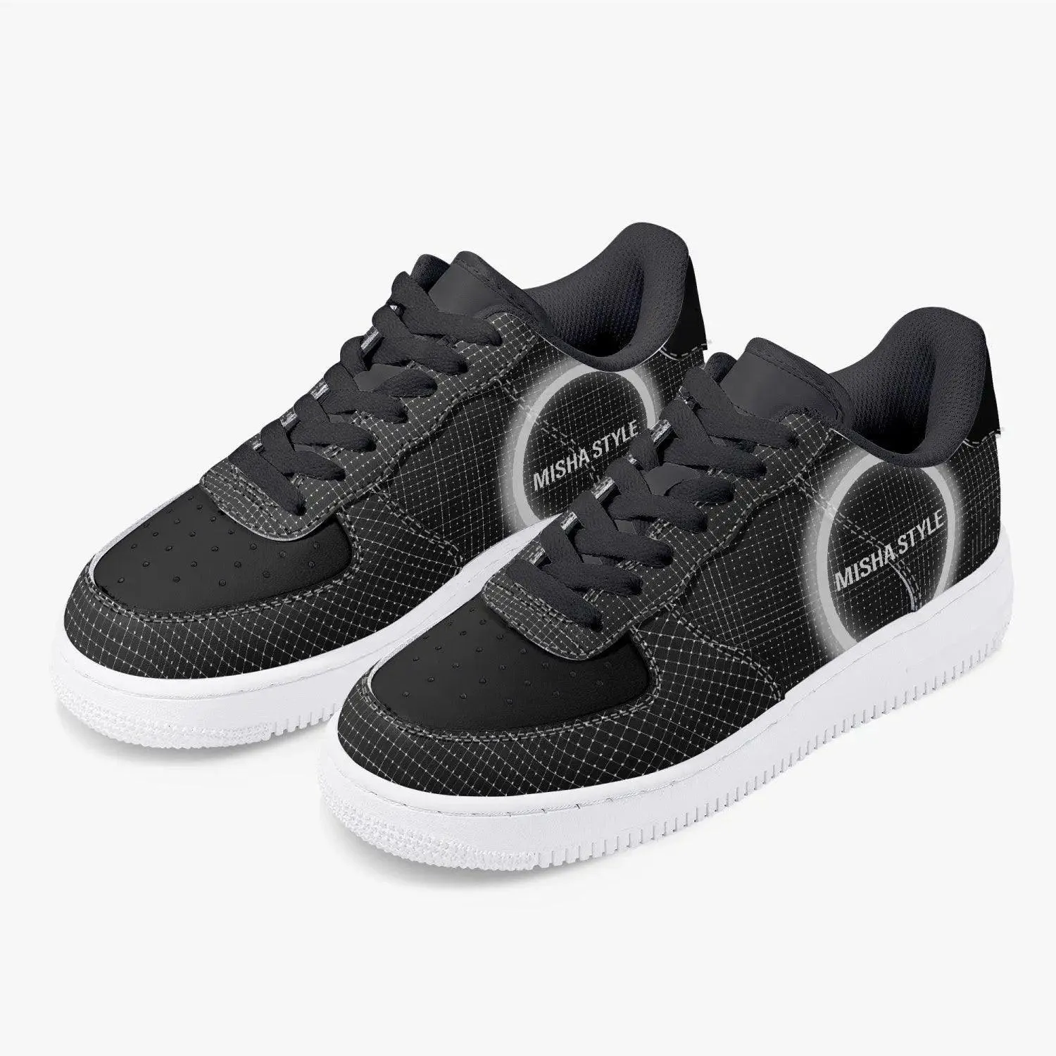 Top Leather Circle Mood Sports Men Sneakers - Black