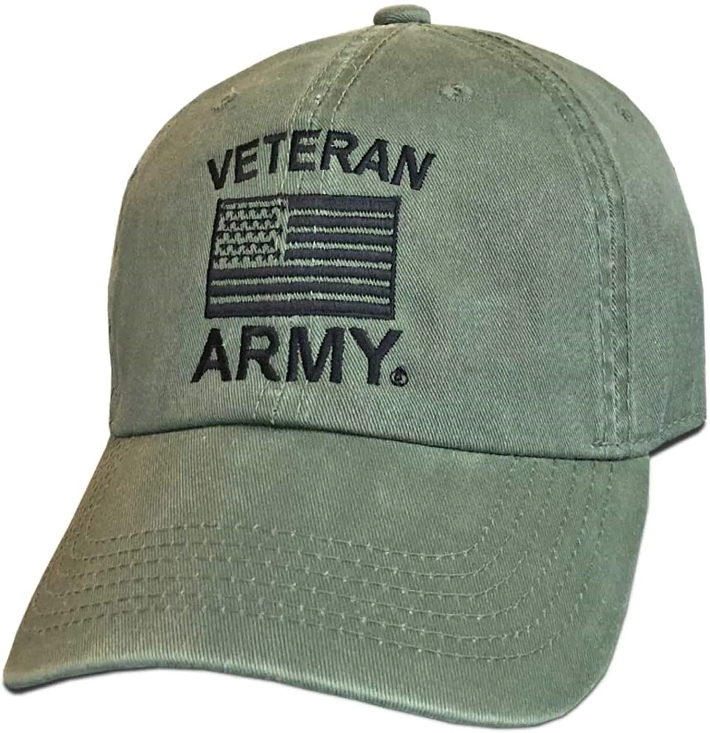 US Army Veteran/USA Flag Embroidered Military Branch Baseball Hat - Officially Licensed Vintage Green