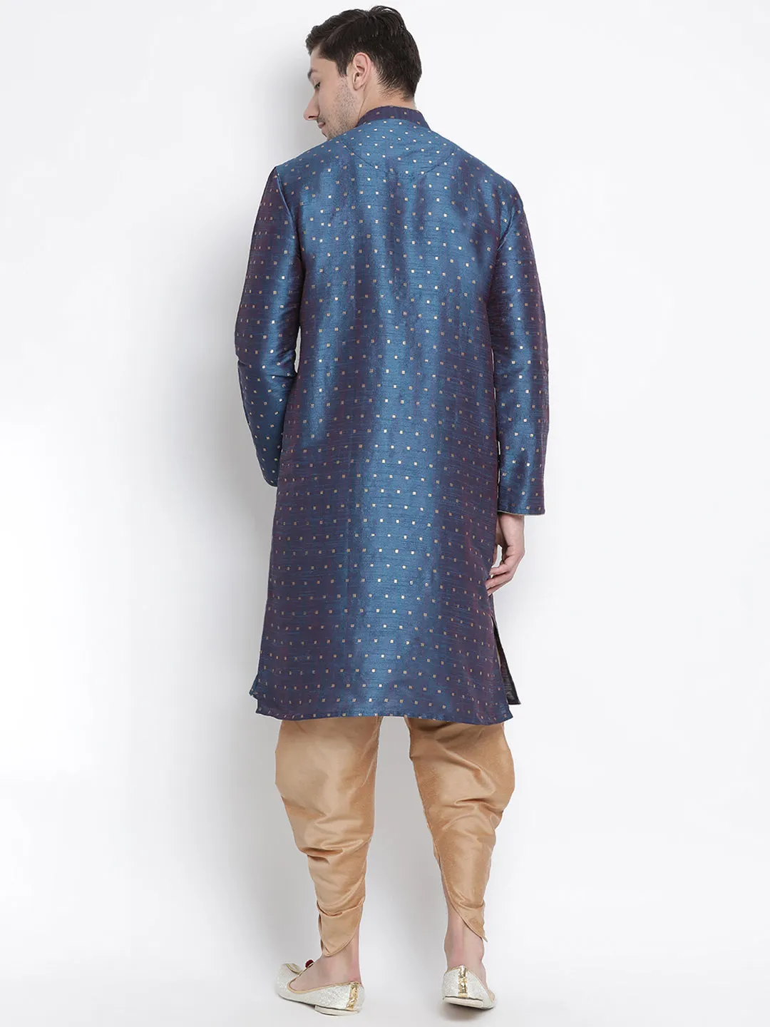 VASTRAMAY Men's Blue Zari Kurta Dhoti