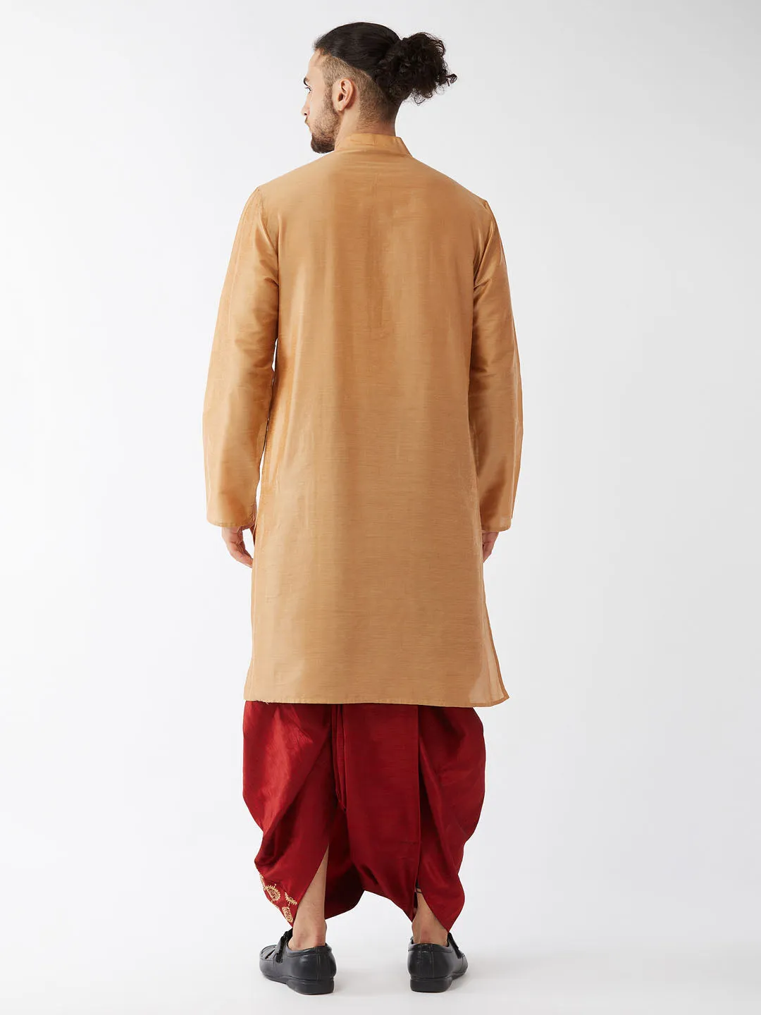 VASTRAMAY Men's Gold Kurta With Dhoti