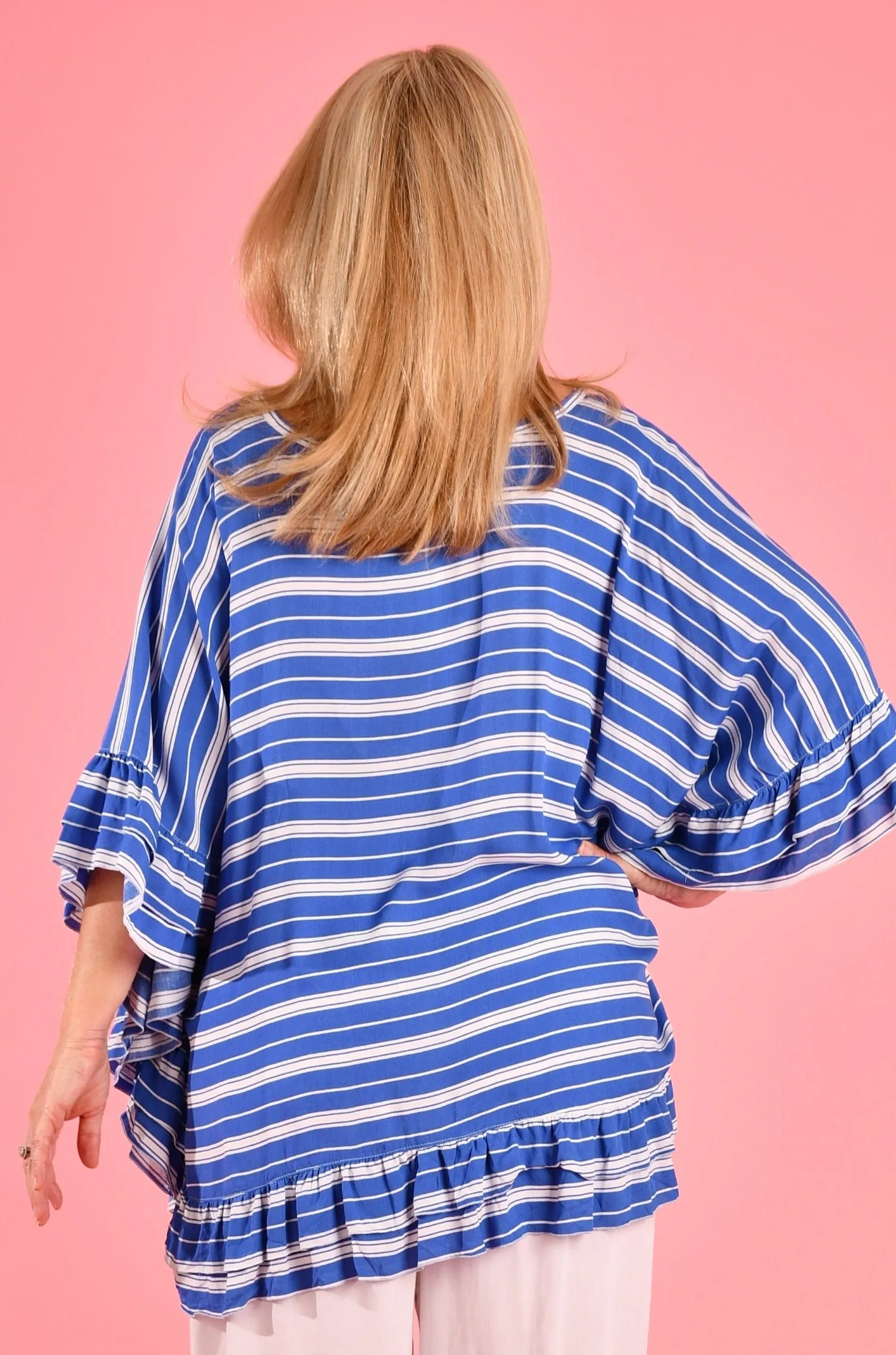 VBLT111 - RELAXED TOP WITH DOUBLE FRILL - SAILOR STRIPE BLUE