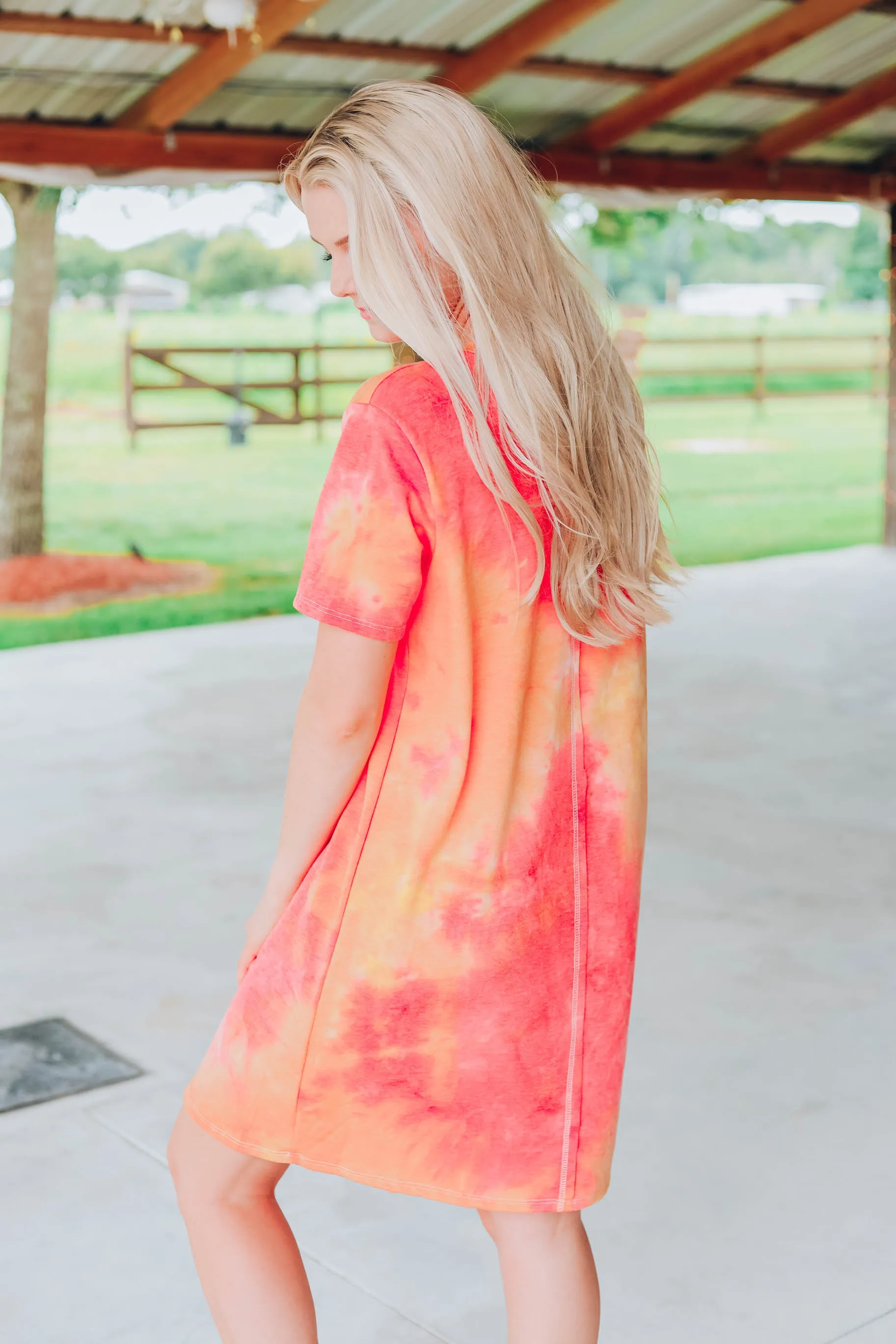 Vibrant Tie Dye T-Shirt Dress - Orange/Multi