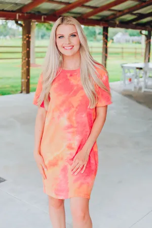 Vibrant Tie Dye T-Shirt Dress - Orange/Multi