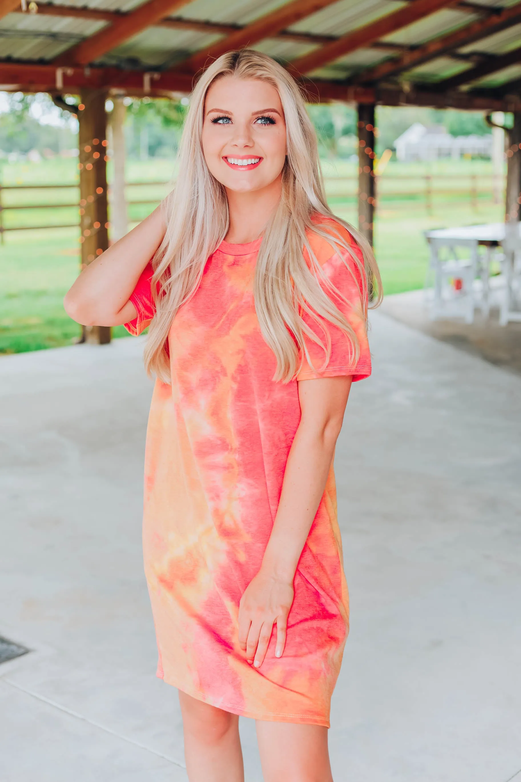 Vibrant Tie Dye T-Shirt Dress - Orange/Multi