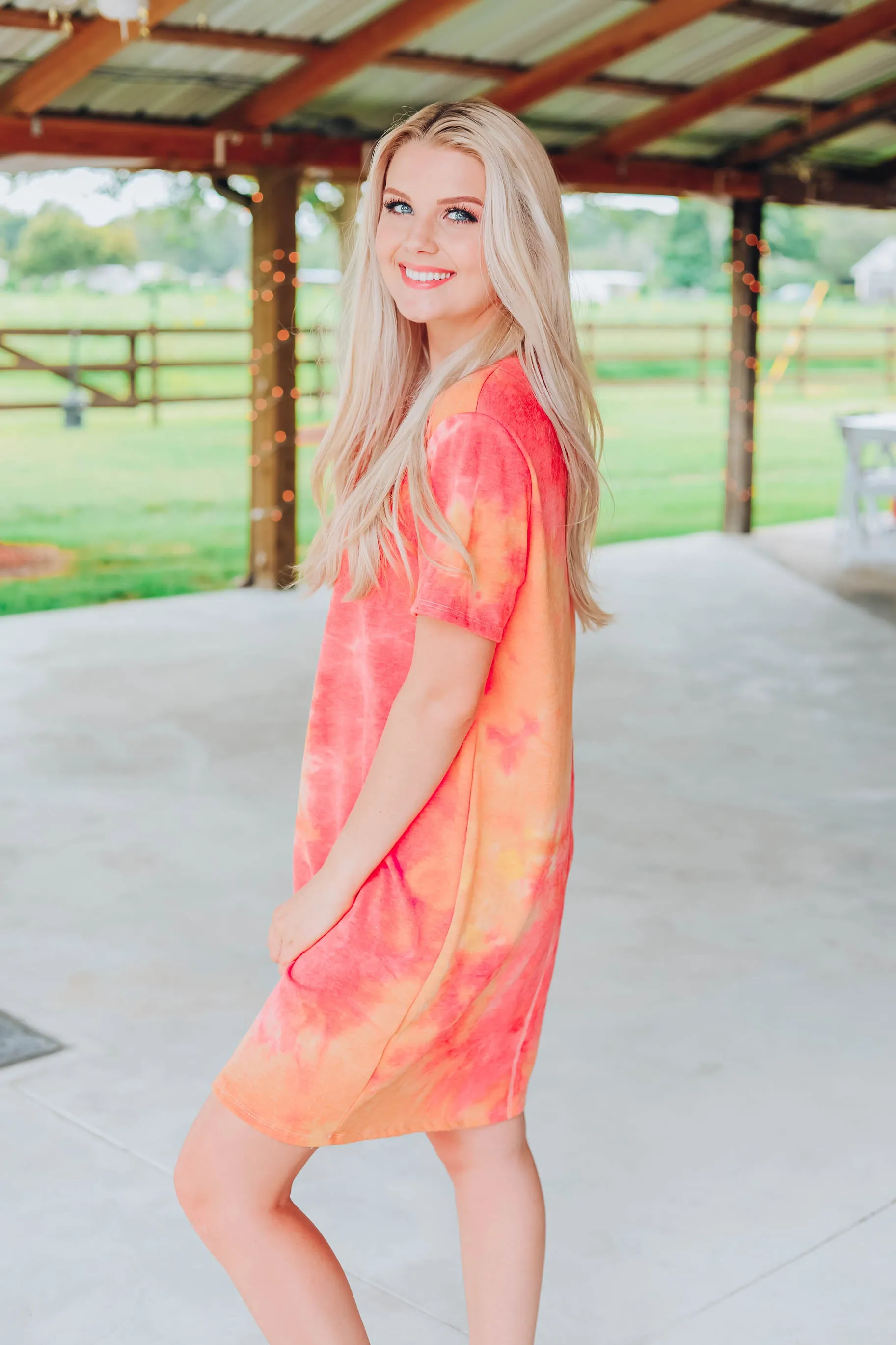 Vibrant Tie Dye T-Shirt Dress - Orange/Multi