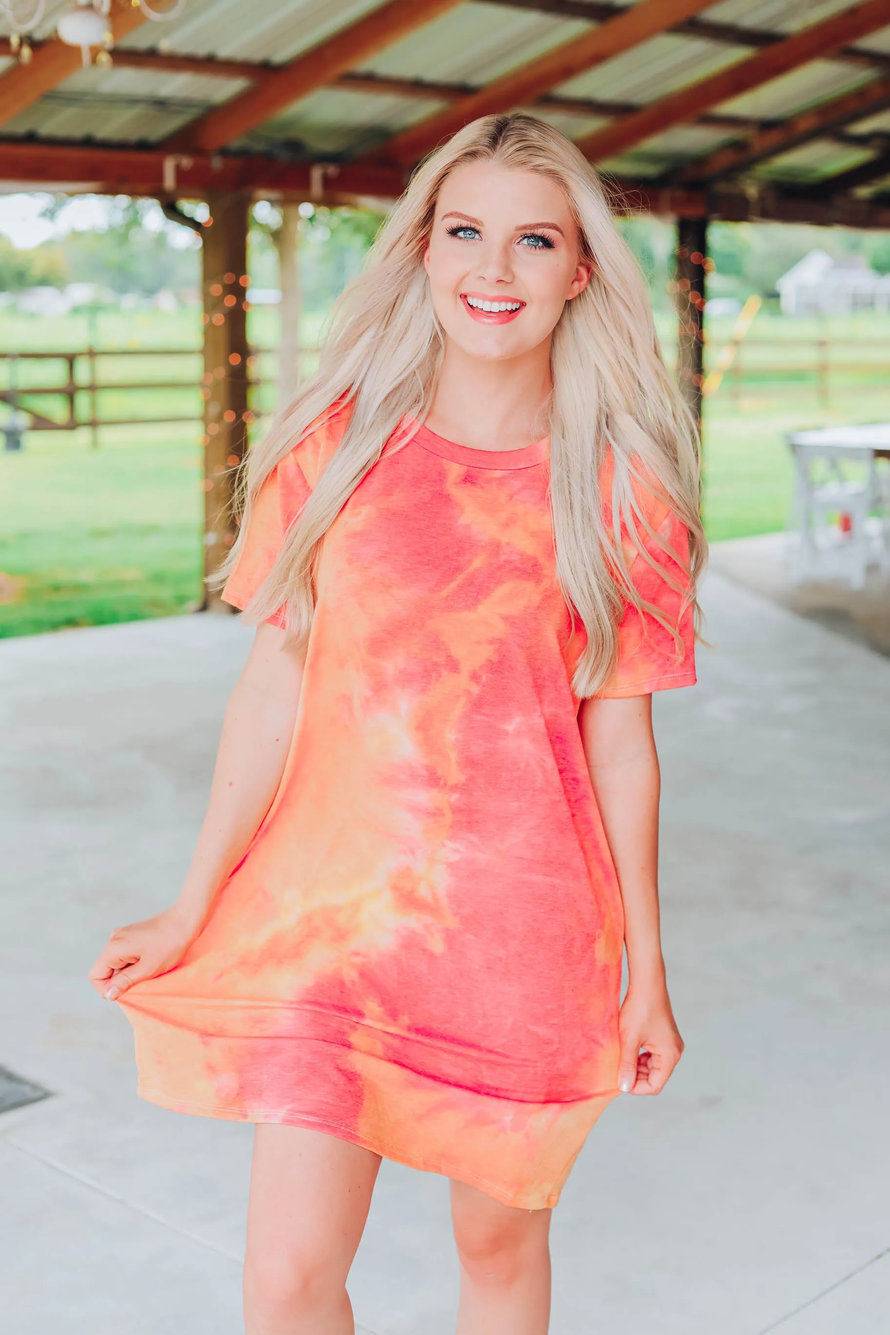 Vibrant Tie Dye T-Shirt Dress - Orange/Multi