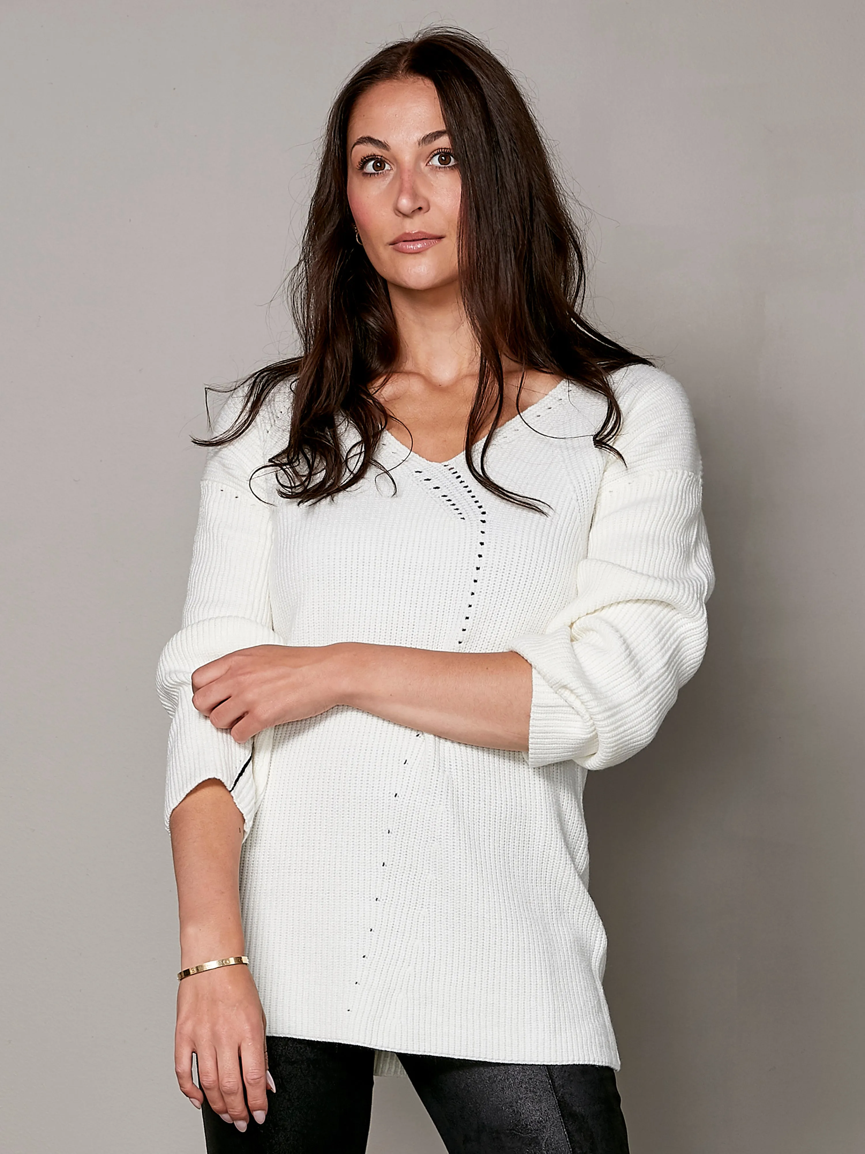 VINCA long knit blouse - Creme