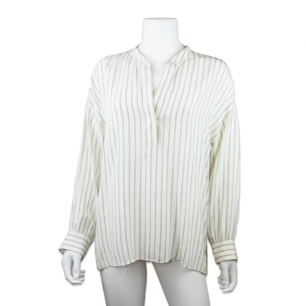 Vince Striped V Neck Long Sleeve Silk Tunic