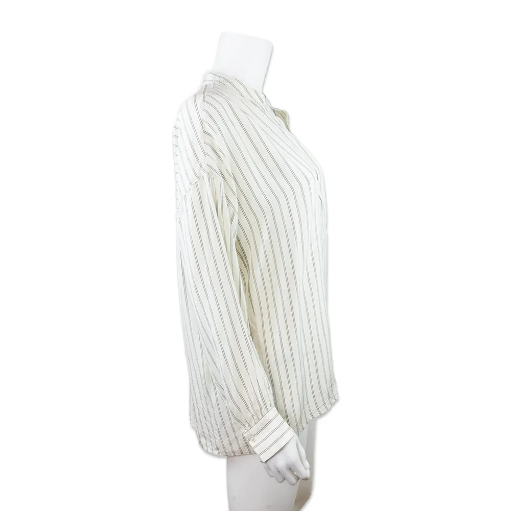 Vince Striped V Neck Long Sleeve Silk Tunic