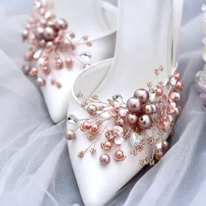 Wedding Accessories - Pearl and Crystal Rose Gold Bridal Shoe Clips