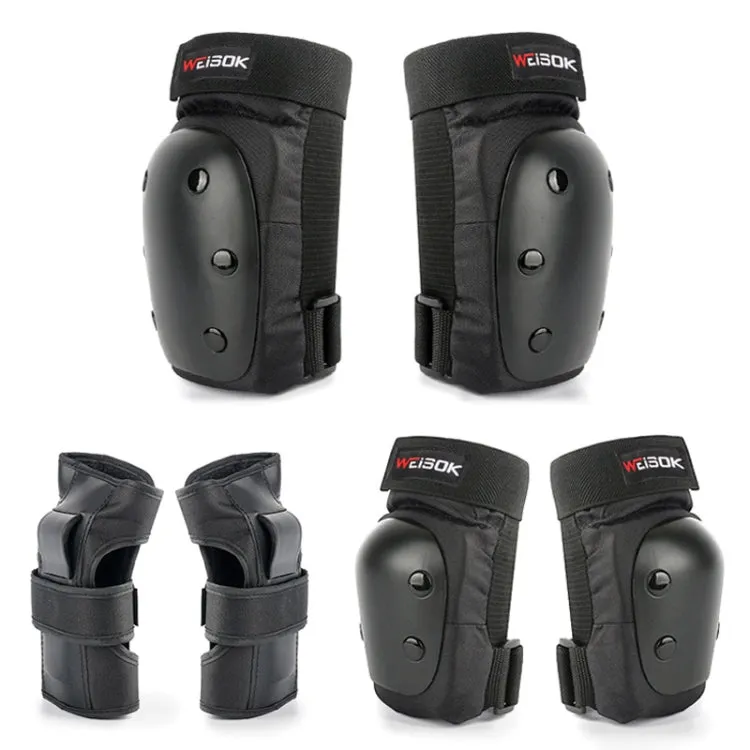 WEISOK 6 in 1 Roller Skating Protective Gear Skating Skate Skateboard Anti-Fall Knee Pads Set, Specification: M 40-60kg(Black)