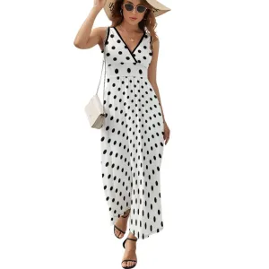 White With Black Polka Dots Women's Long Sleeveless Dress