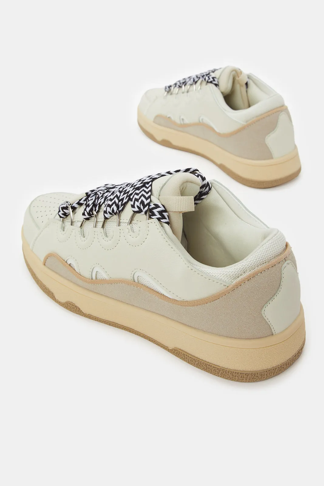 Women Beige Lace-Up Skate Shoes