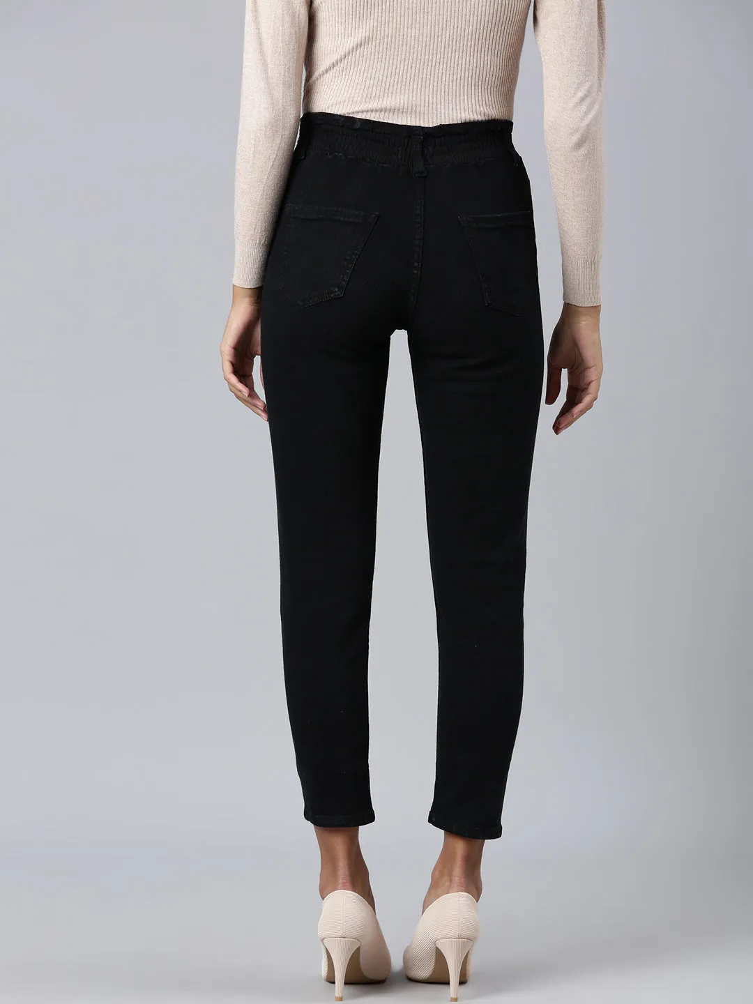 Women Black Solid Mom Fit Denim Jeans