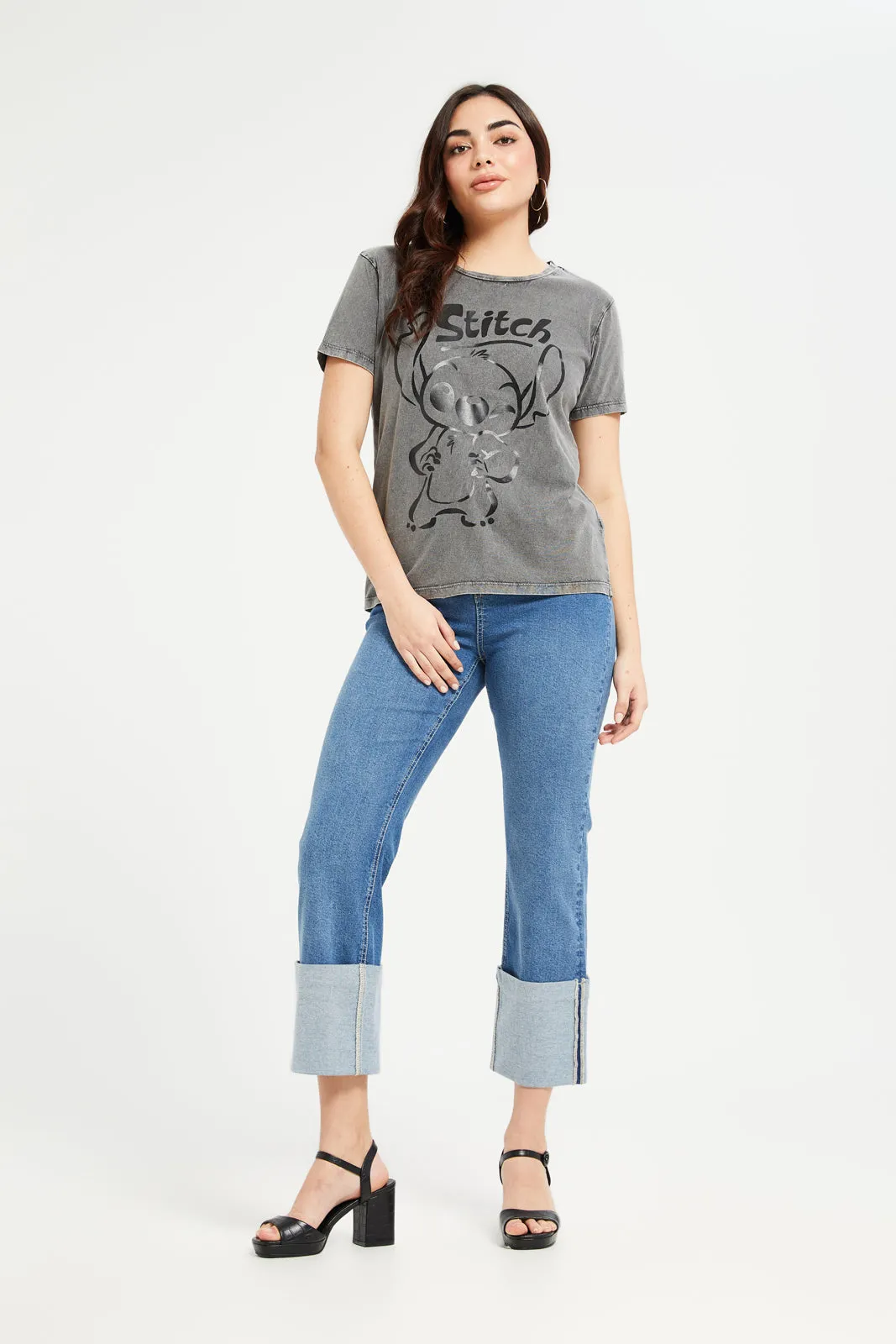 Women Charcoal Stitch Printed T-Shirt