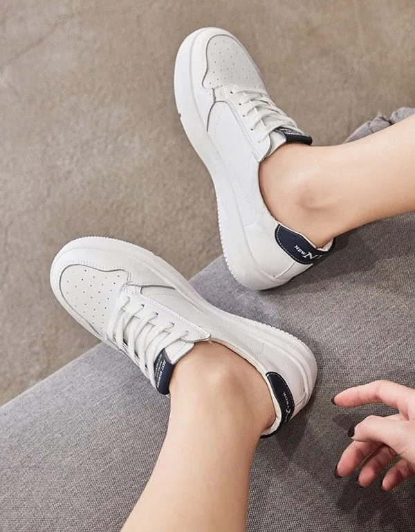 Women's Casual White Leather Sneakers