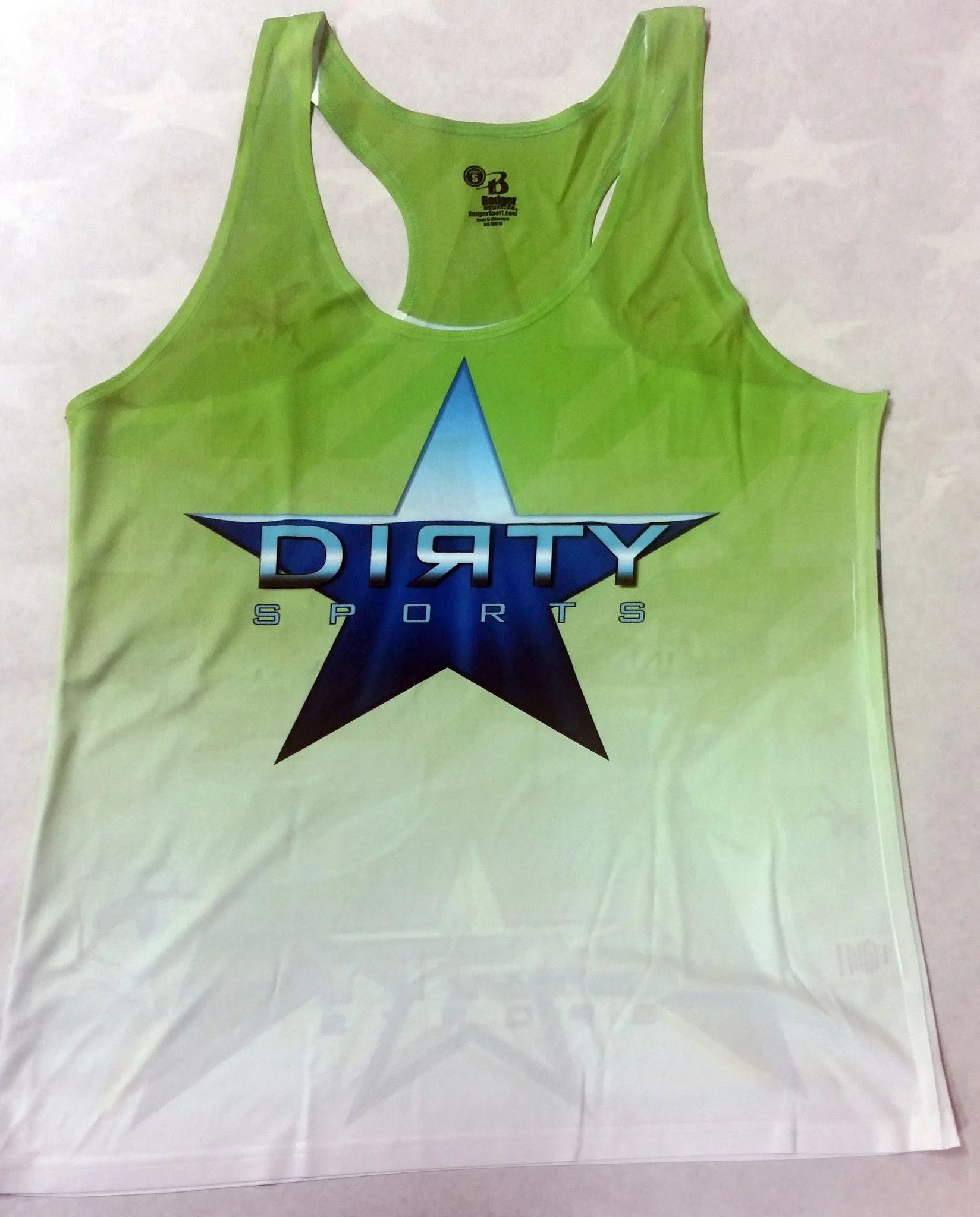 Women's Green TANK w/DIRTY Star Logo on Front, Tuna School on Back