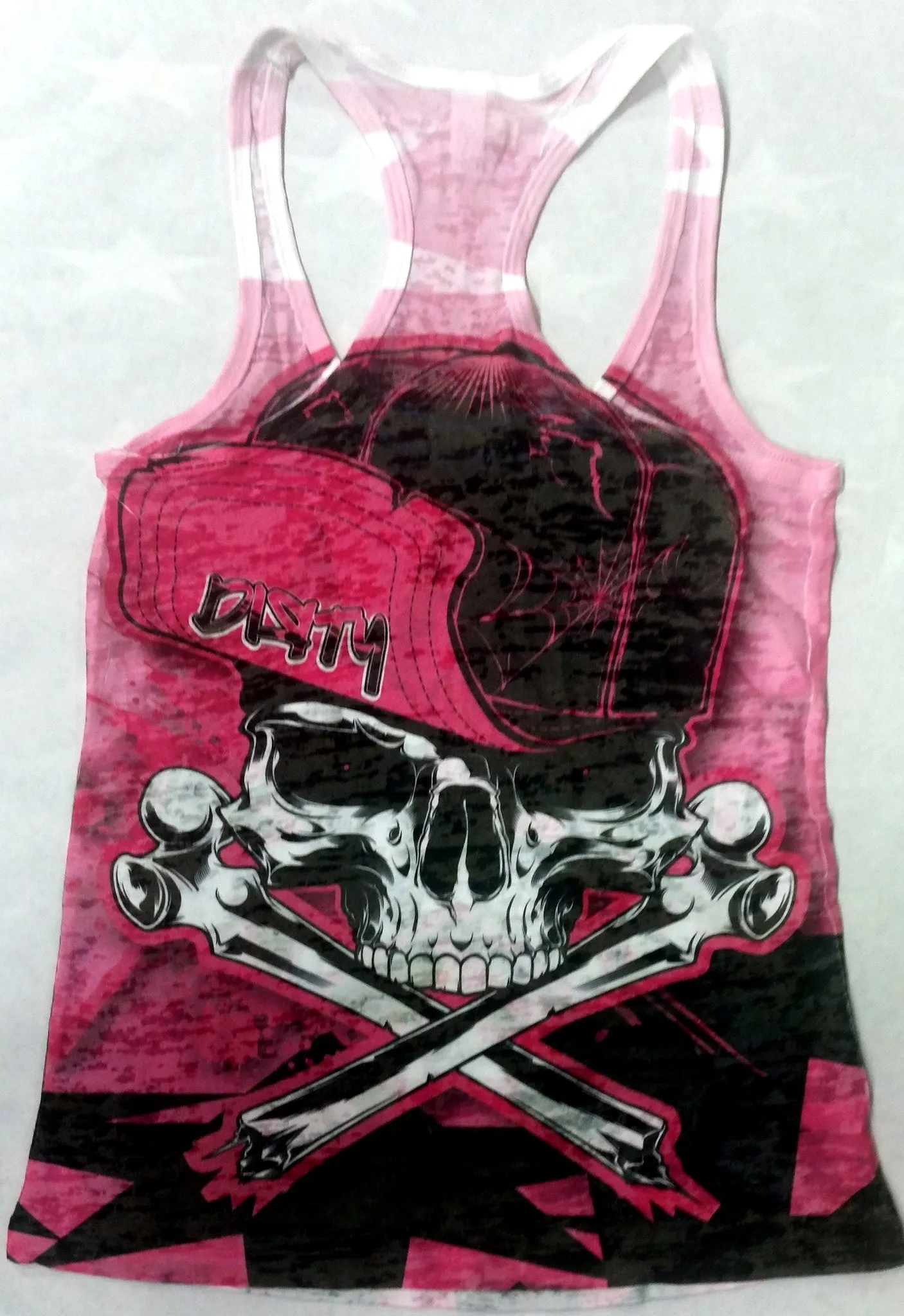 Women's Pink TANK w/DIRTY Star Logos on Front, Skull in Flip Hat on Back