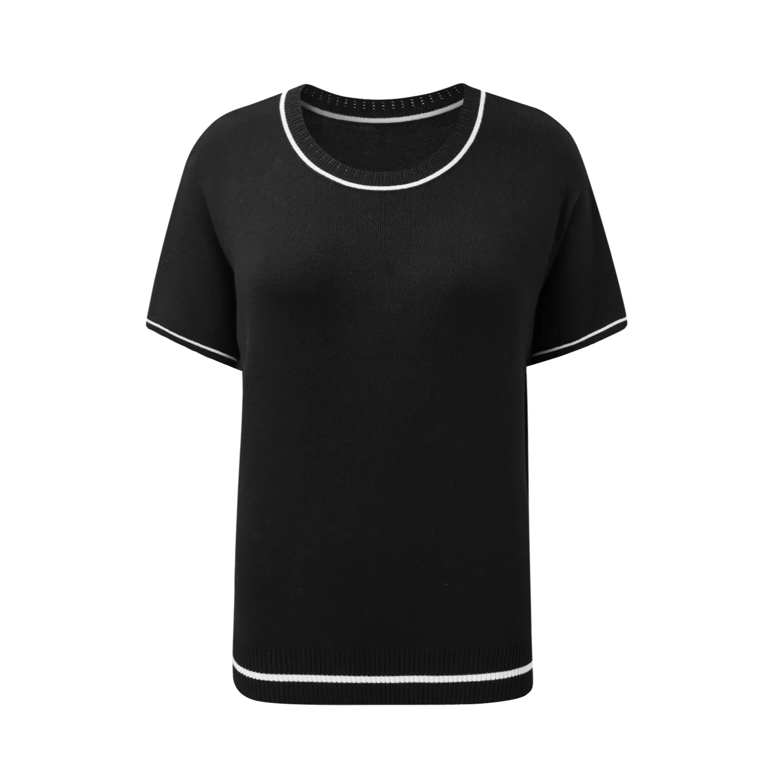 Women's Soft Knit Summer Tops - Crewneck Lightweight Short Sleeve Shirts-Black