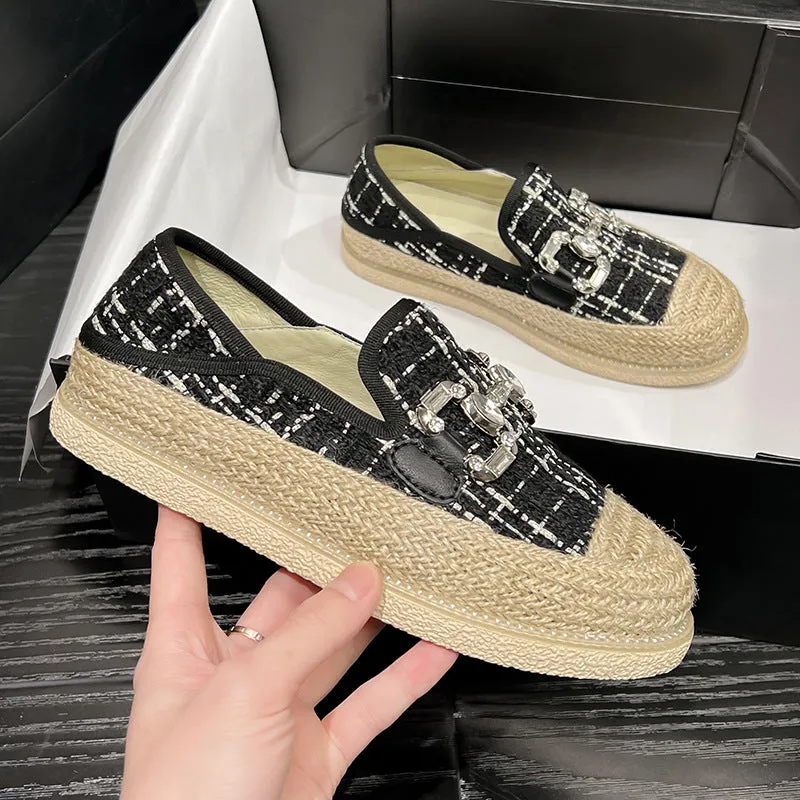 Women's Woven Flat Cloth Platform Slip-on Lofter Canvas Shoes