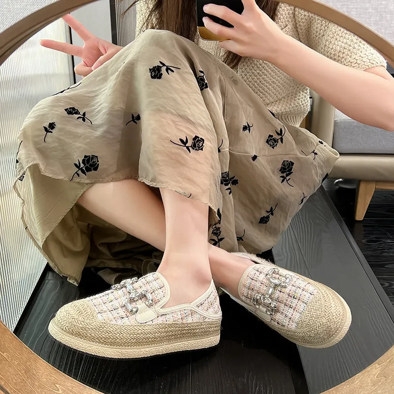 Women's Woven Flat Cloth Platform Slip-on Lofter Canvas Shoes