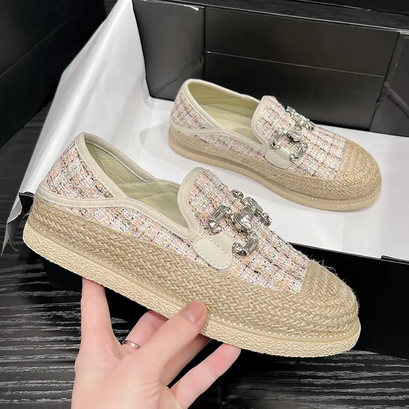 Women's Woven Flat Cloth Platform Slip-on Lofter Canvas Shoes