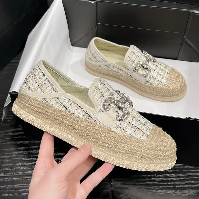 Women's Woven Flat Cloth Platform Slip-on Lofter Canvas Shoes