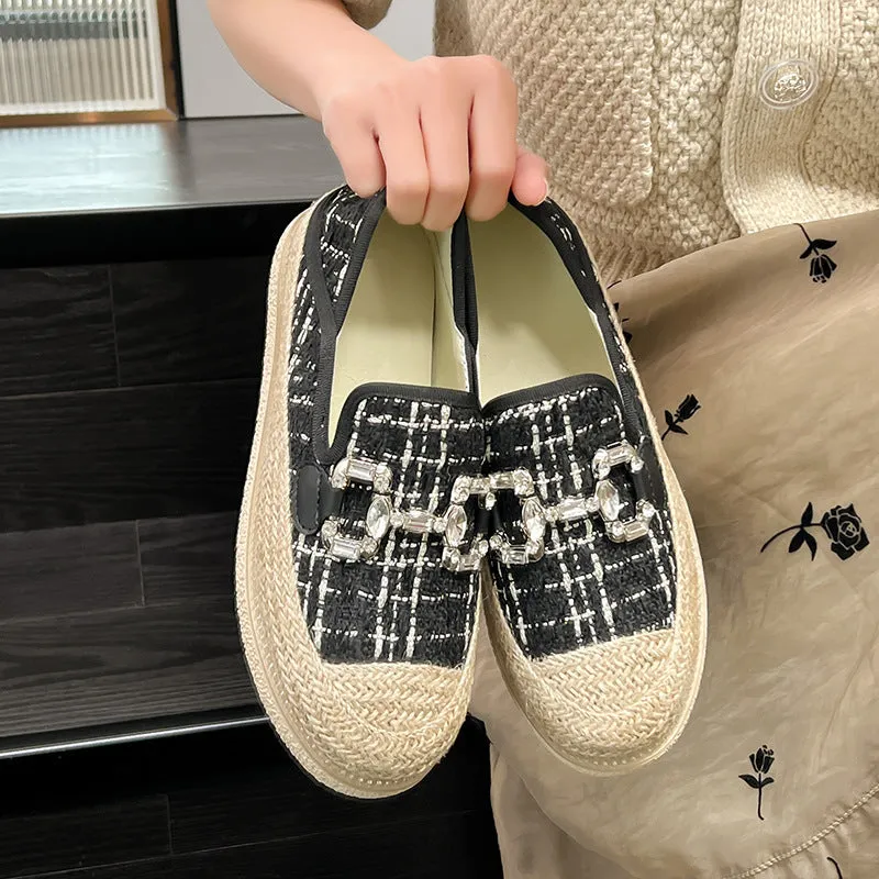 Women's Woven Flat Cloth Platform Slip-on Lofter Canvas Shoes