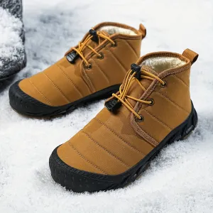 YINGCSM Comfortable Solid Color Snow Boots For Boys, Non-slip Warm Plus Fleece Boots For Outdoor Walking Hiking, Autumn And Winter