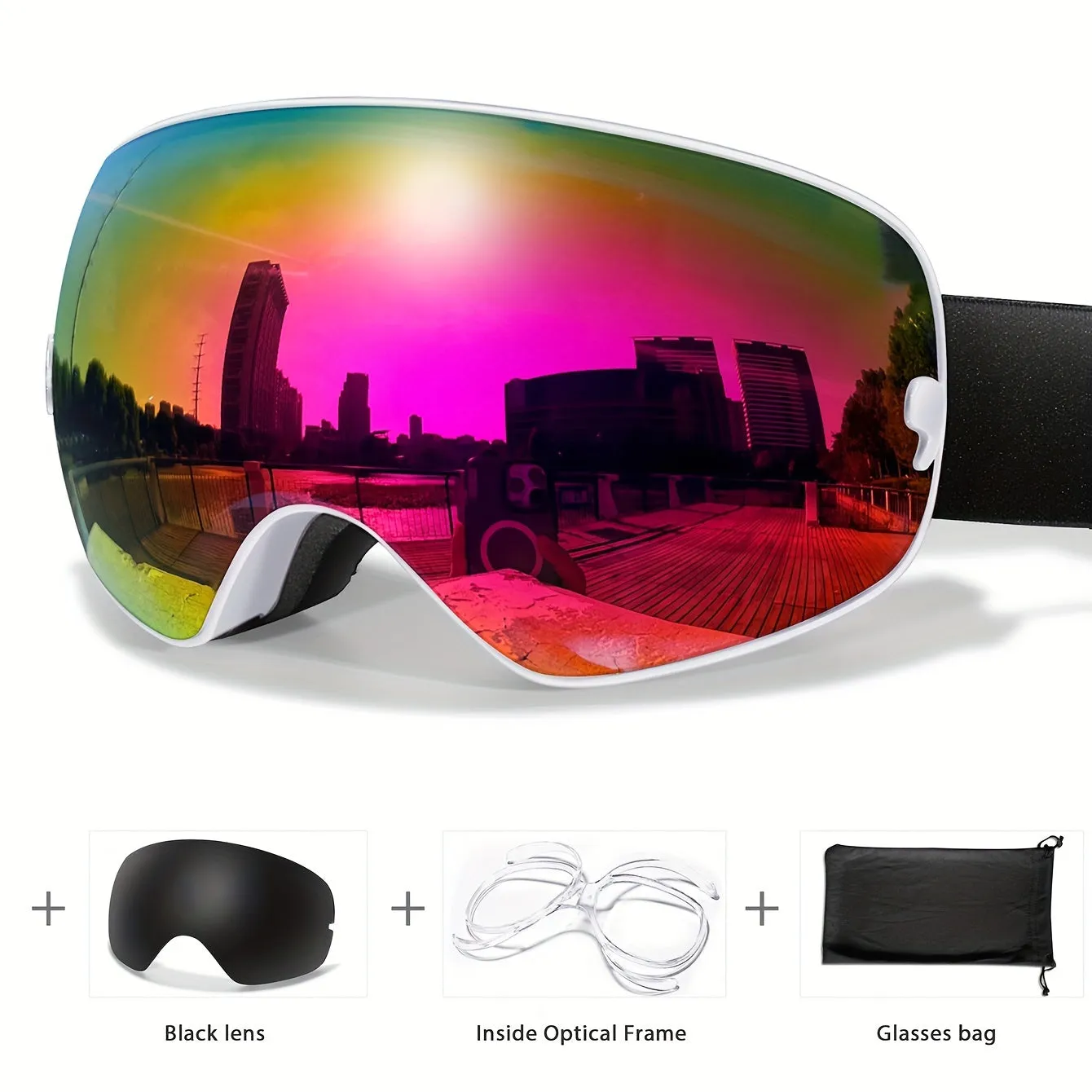 Youth Winter Ski Goggles Set with Bonus Black Lens - Anti-Fog, Protection, TPU Frame for Snowboarding & Outdoor Sports