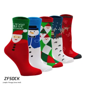 ZFSOCK 5 Pairs of Vibrant Christmas Crew Socks for Women