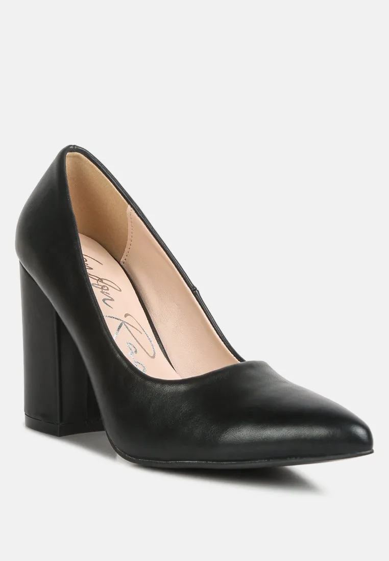 Zhuri Faux Leather Solid Block Heel Pumps